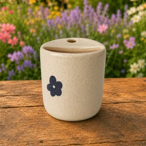Handmade Ceramic Travel Mug, Speckled Floral Coffee Cup with Sipping Lid, Artisan Pottery Tumbler image 3
