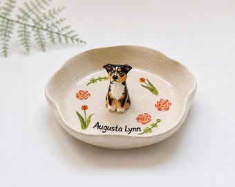 Bandeja personalizada com retrato de animais de estimação em formato de rosa, porta-anéis personalizado para pets, bandeja de cerâmica personalizada para joias de cachorro.