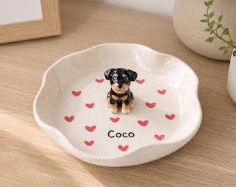 Personalized Pet Ring Dish, Custom Dog Memorial Tray, Handmade Ceramic Jewelry Dish With 3D Pet Portrait