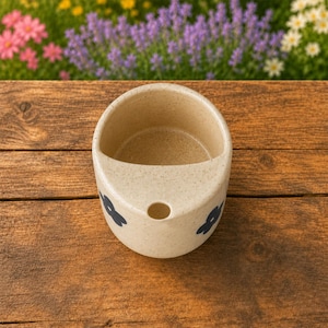 Handmade Ceramic Travel Mug, Speckled Floral Coffee Cup with Sipping Lid, Artisan Pottery Tumbler image 6