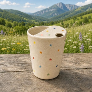 Tazza da viaggio in ceramica fatta a mano, tazza con stella dipinta a mano, graziosa tazza da caffè in ceramica, accogliente tazza da tè fatta a mano