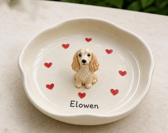 Custom Ceramic Pet Ring Dish, Handmade Dog Jewelry Tray, Red Heart Holder