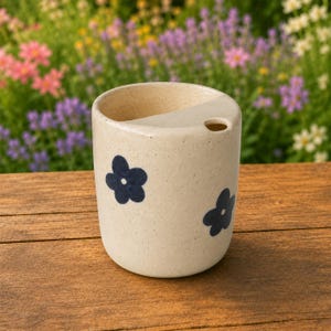 Handmade Ceramic Travel Mug, Speckled Floral Coffee Cup with Sipping Lid, Artisan Pottery Tumbler image 5