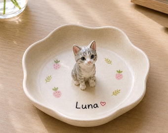 Personalized Cat Ring Dish, Ceramic Pet Trinket Tray, Scalloped Jewelry Holder, Pet Mom Gift