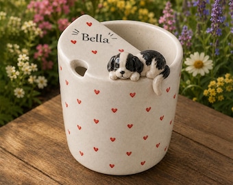 Personalized Pet Ceramic Travel Mug, Custom Dog Mug with Name, Handmade Heart Coffee Cup