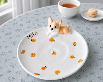 Personalized Ceramic Pet Ring Dish, Custom Dog Jewelry Tray, Sunflower Design