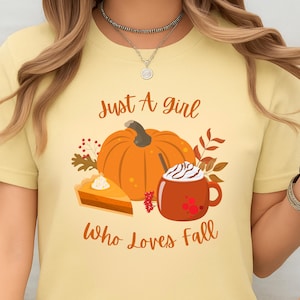 Nur ein Mädchen, das Herbst-Shirt liebt, Kürbis-Gewürz-Herbst-T-Shirt, gemütliches Herbst-Grafik-T-Shirt, Erntedank-Outfit, Kürbis-Liebhaber-Geschenk, Geschenk für sie