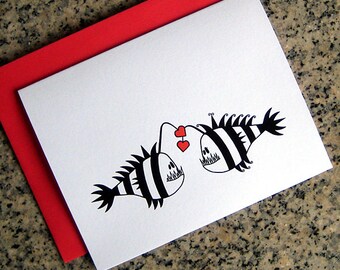 angler fish couple valentines / notecards / thank you notes tim burton inspired (blank or custom) with envelopes - set of 5 or set of 10