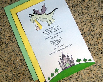 fairy tale dragon stork baby for either girl or boy baby shower full sized fully custom invitations with envelopes - set of 10