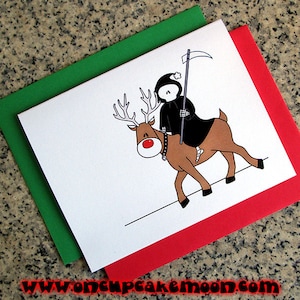 the grim reaper is coming to town christmas greeting cards / notecards / thank you notes blank or custom inside with envelopes set of 10 image 1