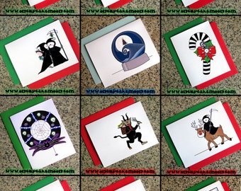 choose your set of 10 alternative goth holiday pagan dark christmas cards from 68 designs - custom personalized handmade seasons greetings