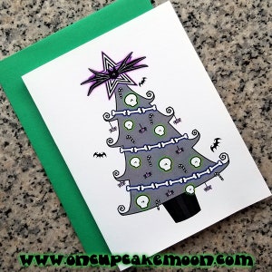 Cartes de sapin de Noël inspirées de Tim Burton / cartes de correspondance / notes de remerciement (vierges/personnalisées) avec enveloppes - lot de 5 ou lot de 10