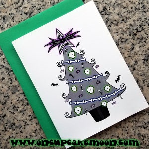 Tim Burton inspired holiday christmas tree cards / notecards / thank you notes blank/custom printed inside with envelopes set of 10 image 1