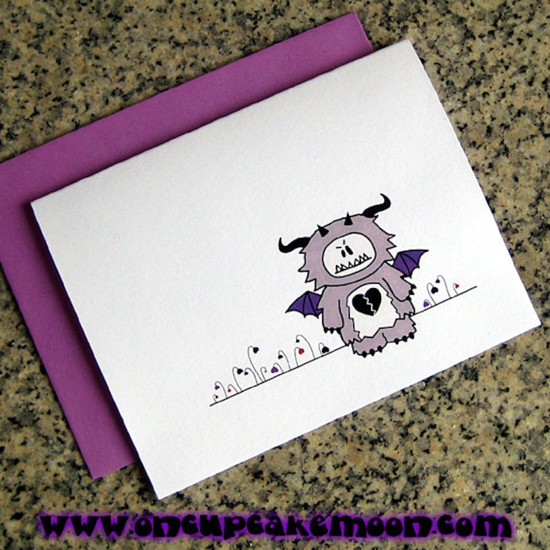 anti valentines day anti love monster and dead heart garden cards blank or custom inside with colored envelopes set of 10 image 1