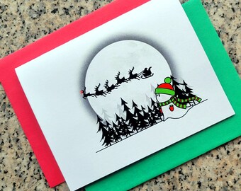 Believe ghost Santa Claus Rudolph christmas holiday cards/notecards/thank you notes (blank/custom text) with envelopes - set of 10