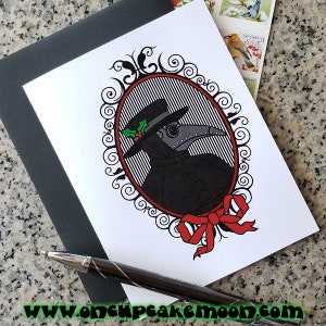 the merry plague doctor holiday christmas cards, thank you notes (blank or custom printed inside) with envelopes - set of 5 or set of 10