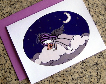 sleeping dark angel christmas holiday cards / notecards / thank you notes (blank or custom printed inside) with envelopes - set of 10