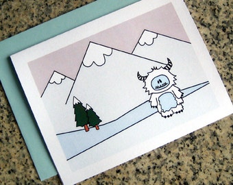 adorable yeti christmas holiday cards / notecards / thank you notes (blank or custom printed inside) with envelopes - set of 10