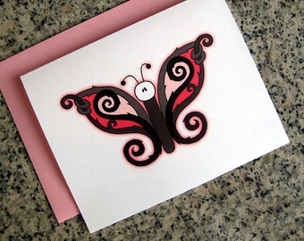 goth butterfly notecards / thank you notes (blank or custom printed inside) with pink envelopes - set of 10