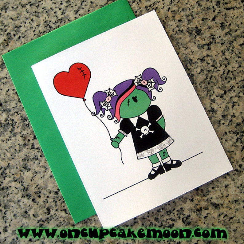 zombie girl fill in thank you notes red stitched heart balloon for birthday halloween costume party customizable with envelopes set of 10 image 5