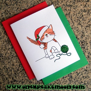 orange and white cat in santa hat holiday christmas cards blank or custom inside with red or green envelopes set of 10 image 1