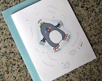 adorable penguin snow angel holiday christmas greeting cards - set of 5 or 10