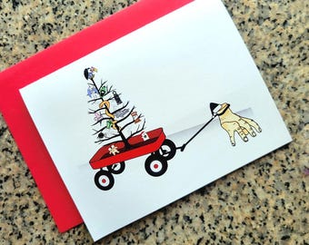 Thing gets a christmas tree holiday greeting cards thank you notes - set of 5 or 10