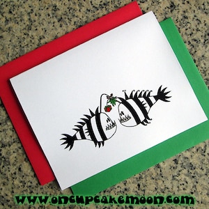 Tarjetas de agradecimiento para el intercambio de regalos navideños con pareja de pescadores (en blanco o personalizadas en el interior) con sobres - juego de 5 o juego de 10