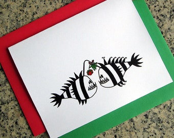 angler fish couple christmas gift exchange notecards thank you tim burton inspired (blank/custom inside) with colored envelopes - set of 10