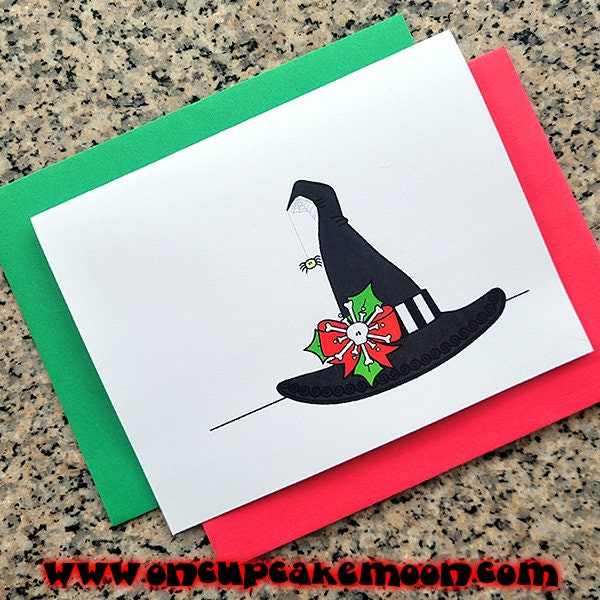 Christmas witch hat spider holiday cards / notecards / thank you notes (blank/custom inside) with envelopes - set of 10