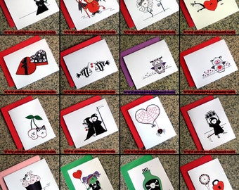 SINGLE CARD choose your own cute goth valentine alternative dark love note and colored envelope
