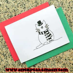 Frosty the snowcat cat snowman christmas holiday cards/notecards/thank you notes (blank/custom) with envelopes - set of 5 or set of 10