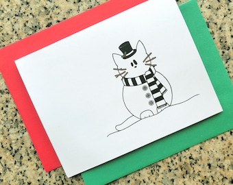 Frosty the snowcat cat snowman christmas holiday greeting cards thank you notes - set of 5 or 10