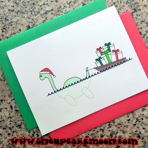 credi in Nessie, Babbo Natale con la sua barca, slitta, biglietti di Natale, biglietti di ringraziamento (vuoti/personalizzati) con buste - set da 5 o set da 10