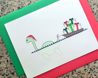 believe in Nessie santa with his boat sleigh christmas cards / notecards / thank you notes (blank/custom inside) with envelopes set of 10