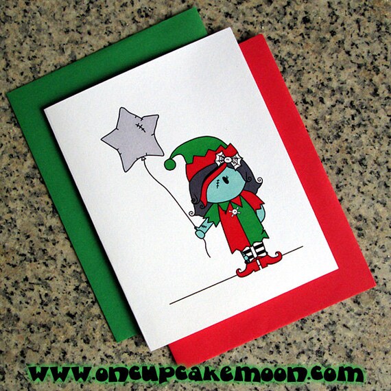 Babbo Natale Zombi.Zombie Ragazza Elfo Vacanza Natale Auguri Notecard Note Di Etsy