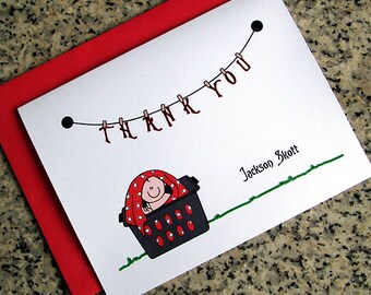 punk rock goth baby boy in a laundry basket baby shower thank you notes blank cards or custom / personalized with red envelopes - set of 10
