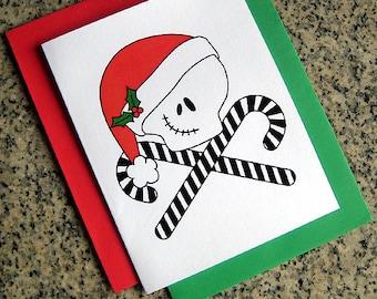 skull and crosscanes candy canes cards / notecards / thank you notes (blank/custom printed) with envelopes - set of 10