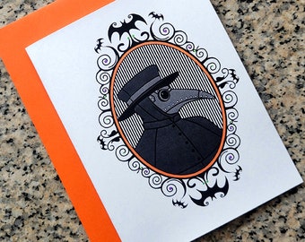 Halloween plague doctor goth cards / notecards / thank you notes (blank/custom text inside) with envelopes - set of 5 or set of 10