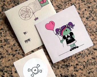 zombie girl custom personalized mini cards, envelopes and seals with custom printed insides - set of 5
