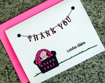 punk rock goth baby girl in a laundry basket baby shower thank you notes blank cards or custom / personalized with envelopes - set of 10