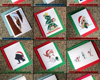 choose your set from 17 holiday christmas cards - custom personalized traditional handmade seasons greetings - set of 10