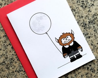 cute werewolf I'll give you the moon valentines notecards thank you cards love notes (blank/custom) with envelopes - set of 5 or set of 10