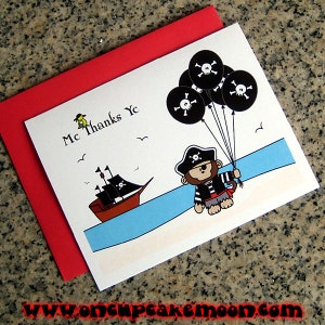 Tarjetas de agradecimiento de pirata mono para disfraz de Halloween, fiesta de cumpleaños (en blanco o con impresión personalizada en el interior) con sobres - juego de 10
