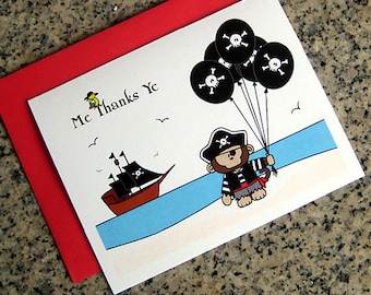 Tarjetas de agradecimiento de pirata mono para disfraz de Halloween, fiesta de cumpleaños (en blanco o con impresión personalizada en el interior) con sobres - juego de 10