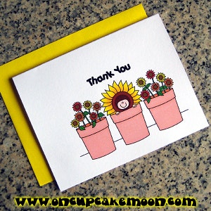 sunflowers baby in a flower pot shower thank you cards for either boy or girl (blank / custom printed inside) with envelopes - set of 10