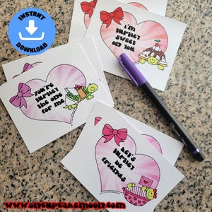 instant download printable cute turtle classroom valentines flat cards digital file 6 per page