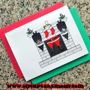 Morcegos pendurados esperando o Papai Noel, cartões de Natal / cartões de agradecimento (em branco/personalizados) com envelopes - conjunto de 5 ou conjunto de 10