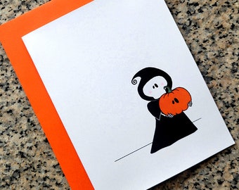 Halloween grim reaper with pumpkin goth cards / notecards / thank you notes (blank/custom text inside) with envelopes - set of 10