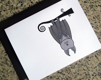cute gray hanging upside down bat notecards / thank you notes (blank / custom inside) & envelopes - set of 10